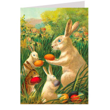 Bunnies with Colorful Eggs Easter Card ~ England